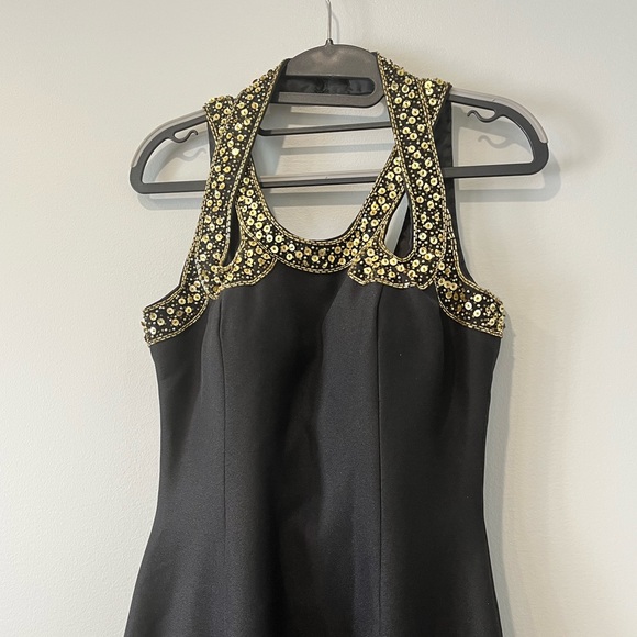 Vintage Black Full Length Gown w/ Gold Detailing - Picture 2 of 8